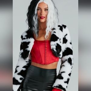 Windsor Cow Print Faux Fur Cropped Jacket
